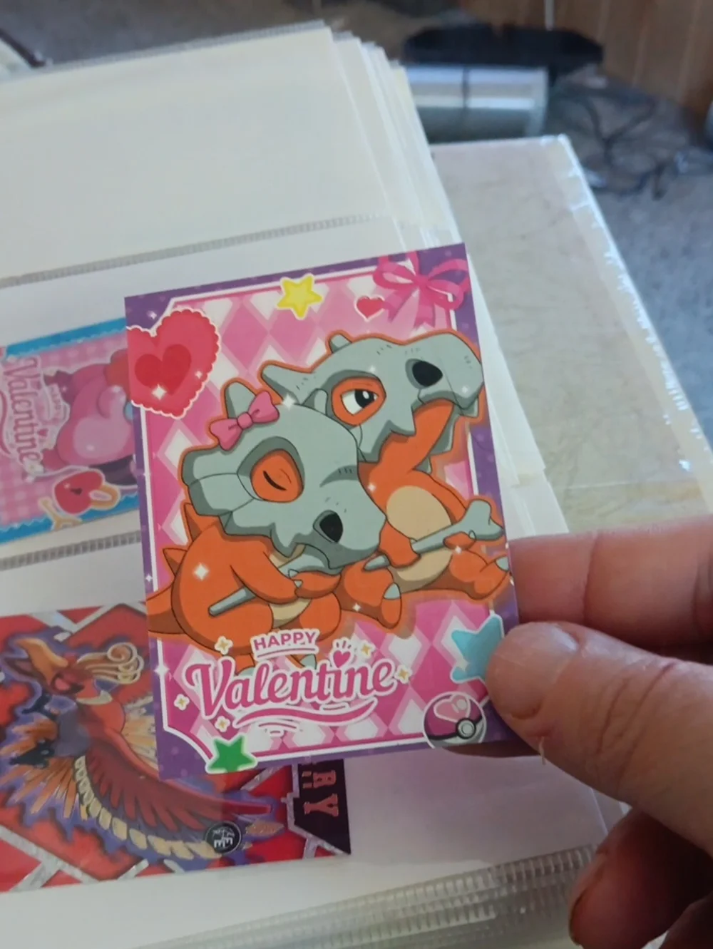 Valentine-themed Cubone Pokémon Card - Pink & Orange